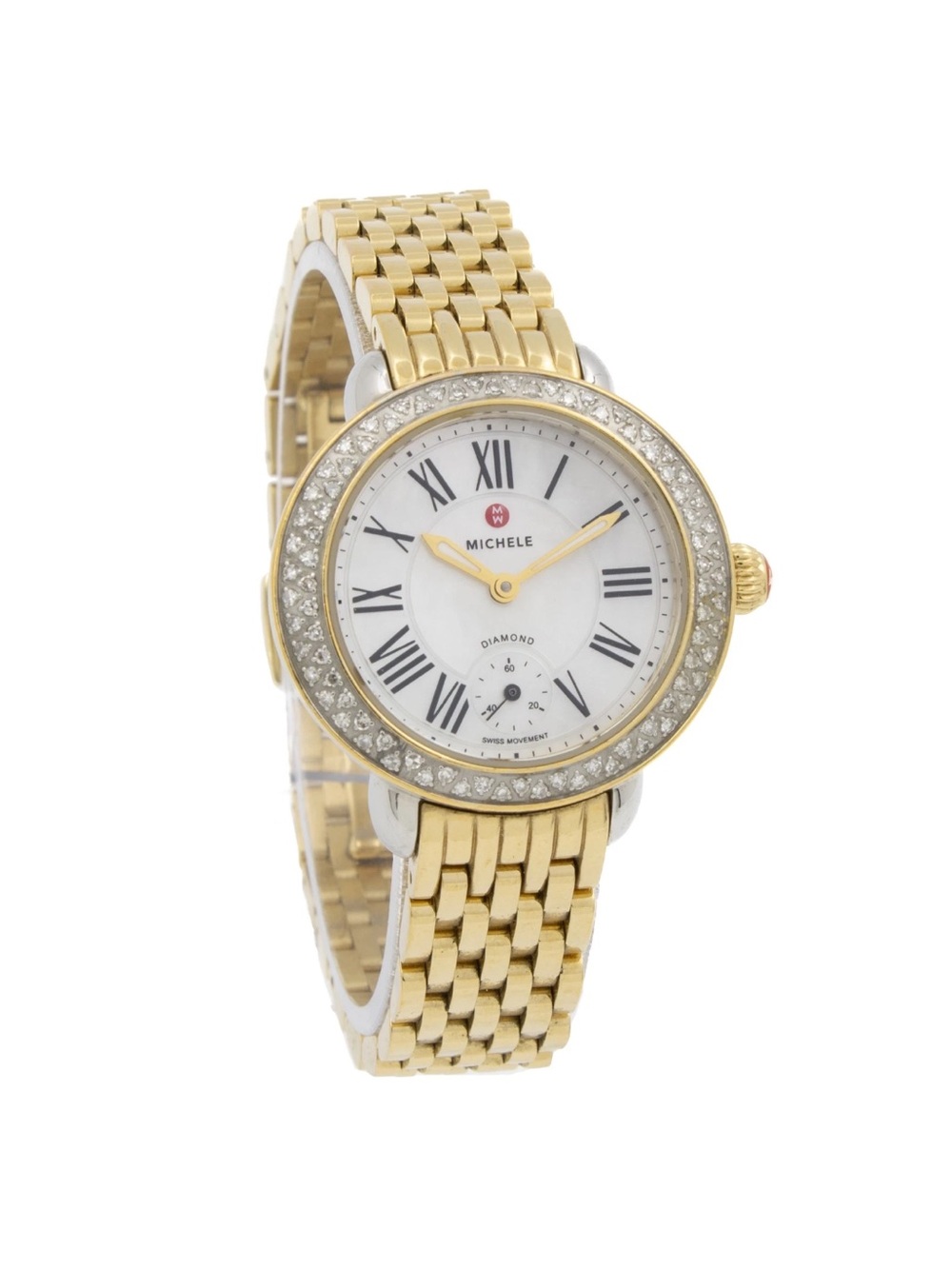 Stunning Michele Serein Gold tone 84 Diamond Bezel Ladies Dress Watch. Size:6.5